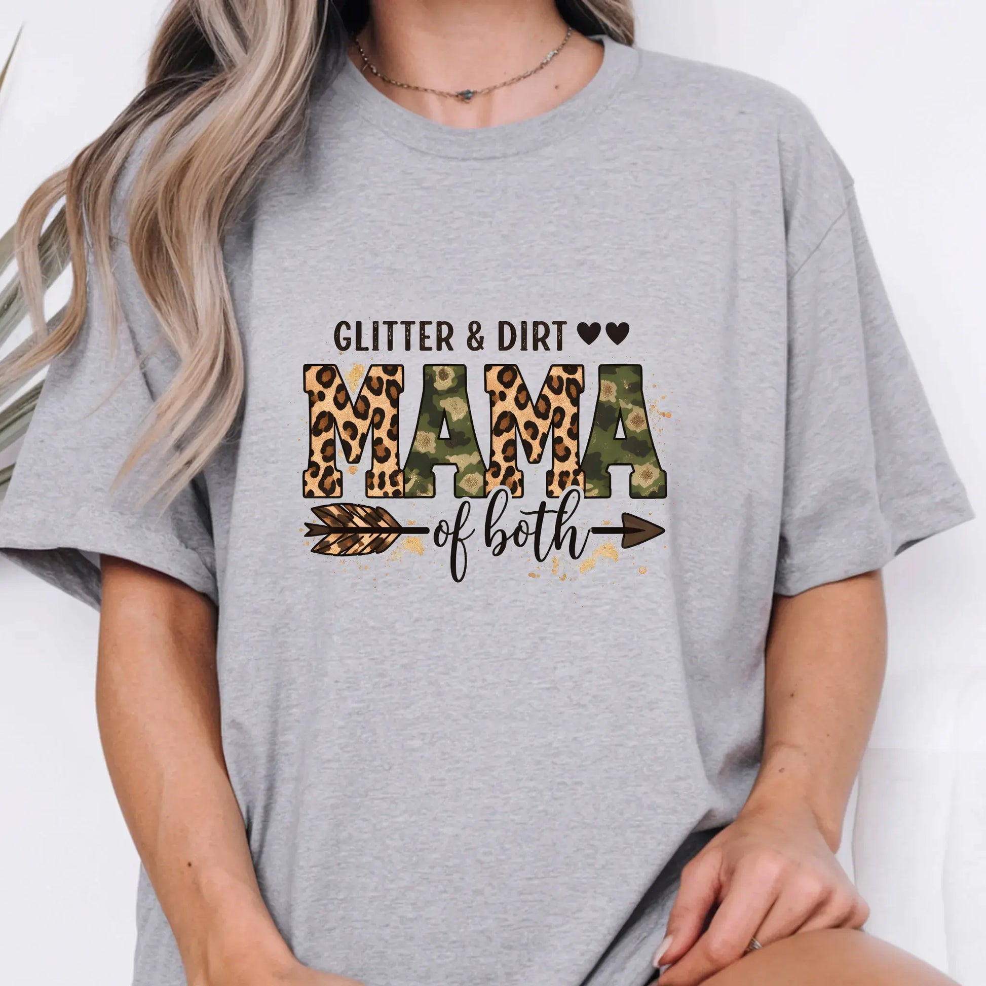 Women's Glitter and Dirt Mama of Both Leopard Camo Graphic T-Shirt - TrendyCustomApparel™