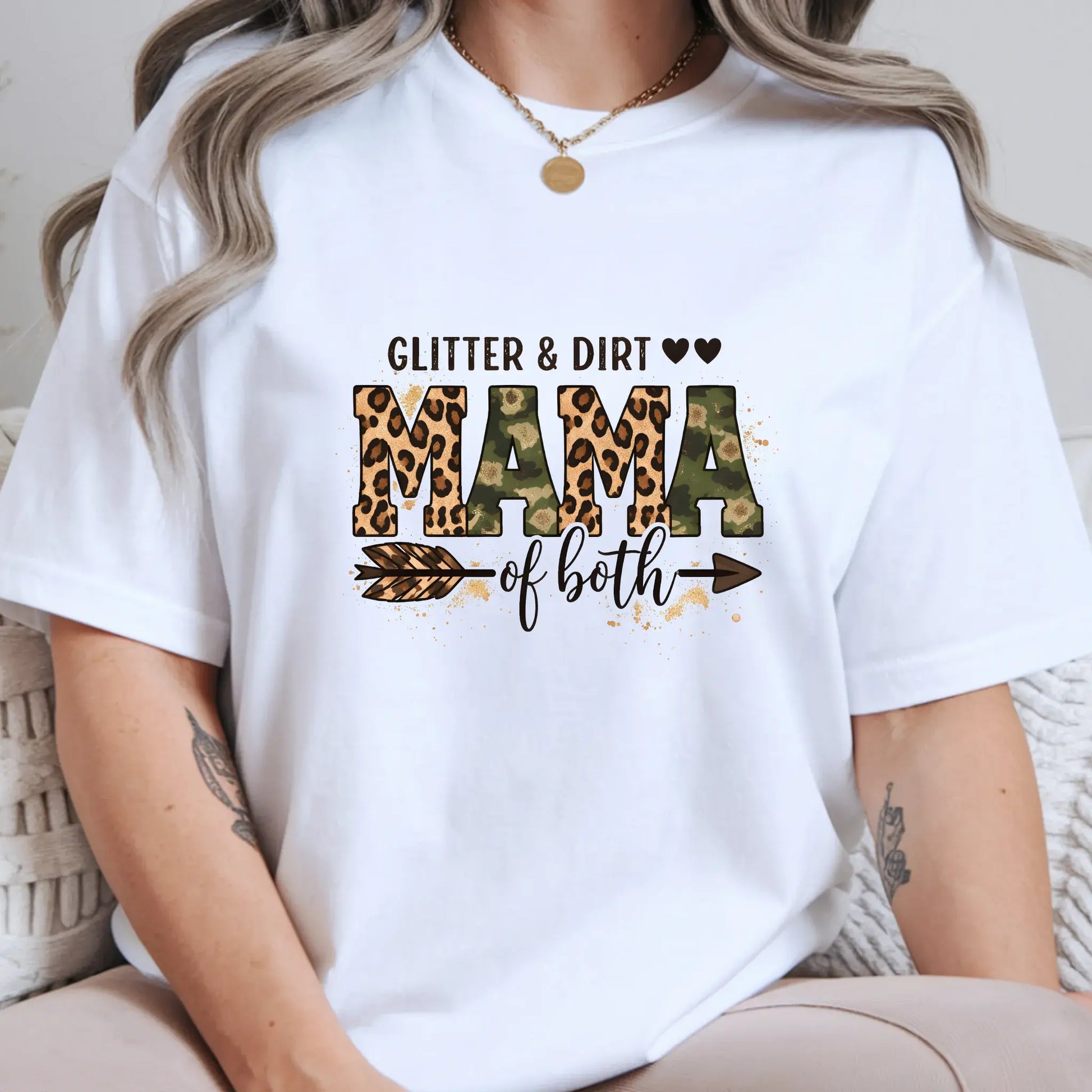 Women's Glitter and Dirt Mama of Both Leopard Camo Graphic T-Shirt - TrendyCustomApparel™