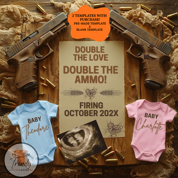 Boy & Girl Gender Reveal Twins Announcement Template | Glock Handgun Baby Reveal – Editable Canva Digital Download