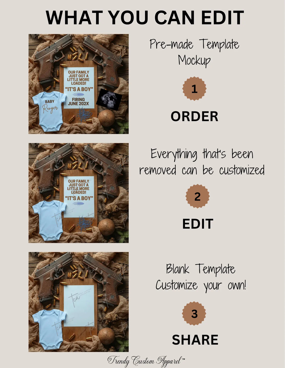 One in the Chamber Boy Pregnancy Announcement – Glock Gun Canva Template | Instant Digital Download TrendyCustomApparel™