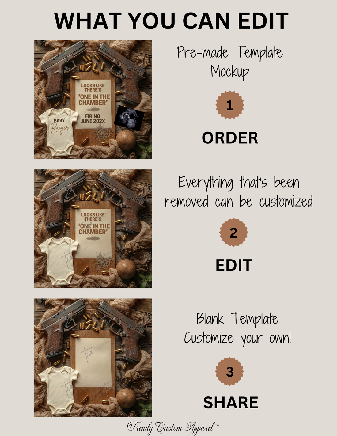 One in the Chamber – Glock Pregnancy Announcement | One of A Kind | Fully Editable Canva Templates