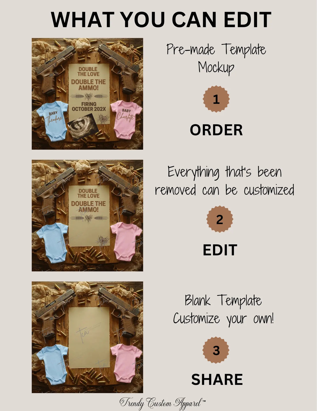 Boy & Girl Gender Reveal Twins Announcement Template | Glock Handgun Baby Reveal – Editable Canva Digital Download TrendyCustomApparel™