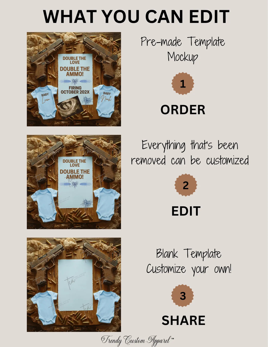 Boy Gender Reveal Twins Announcement Template | Glock Handgun Baby Reveal – Editable Canva Digital Download TrendyCustomApparel™