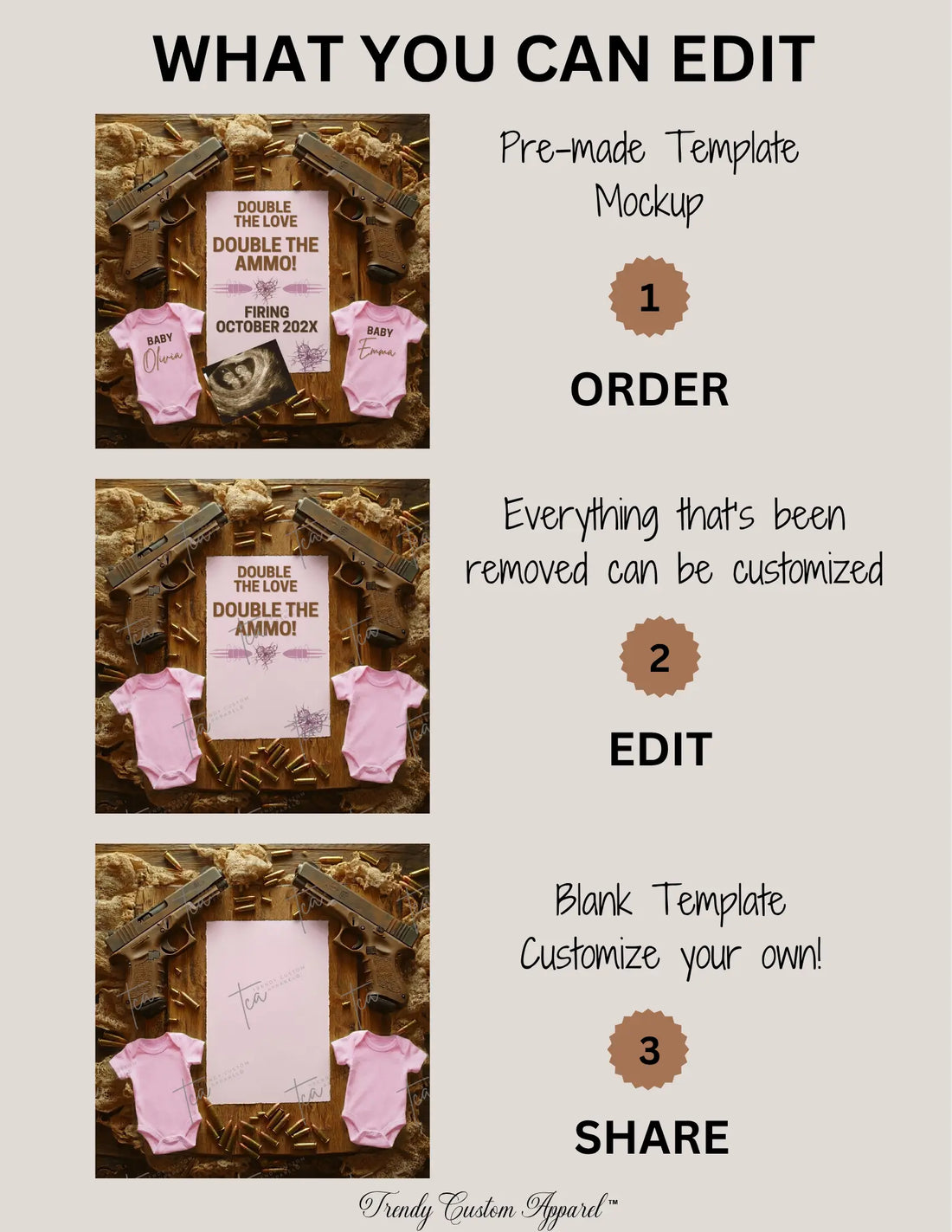 Girl Gender Reveal Twins Announcement Template | Glock Handgun Baby Reveal – Editable Canva Digital Download TrendyCustomApparel™