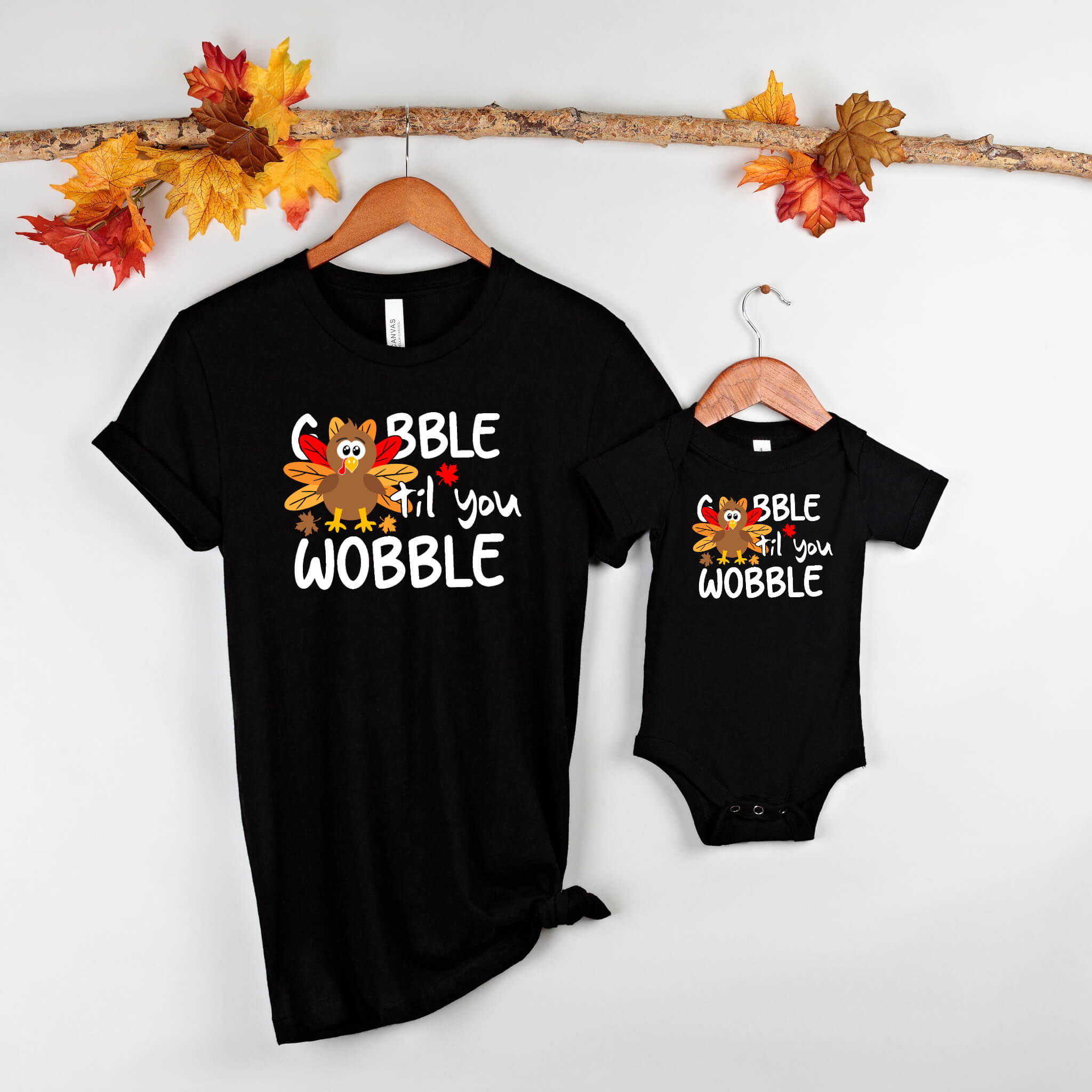 Fall Thanksgiving Gobble Til You Wobble Kids Graphic Print T-Shirt