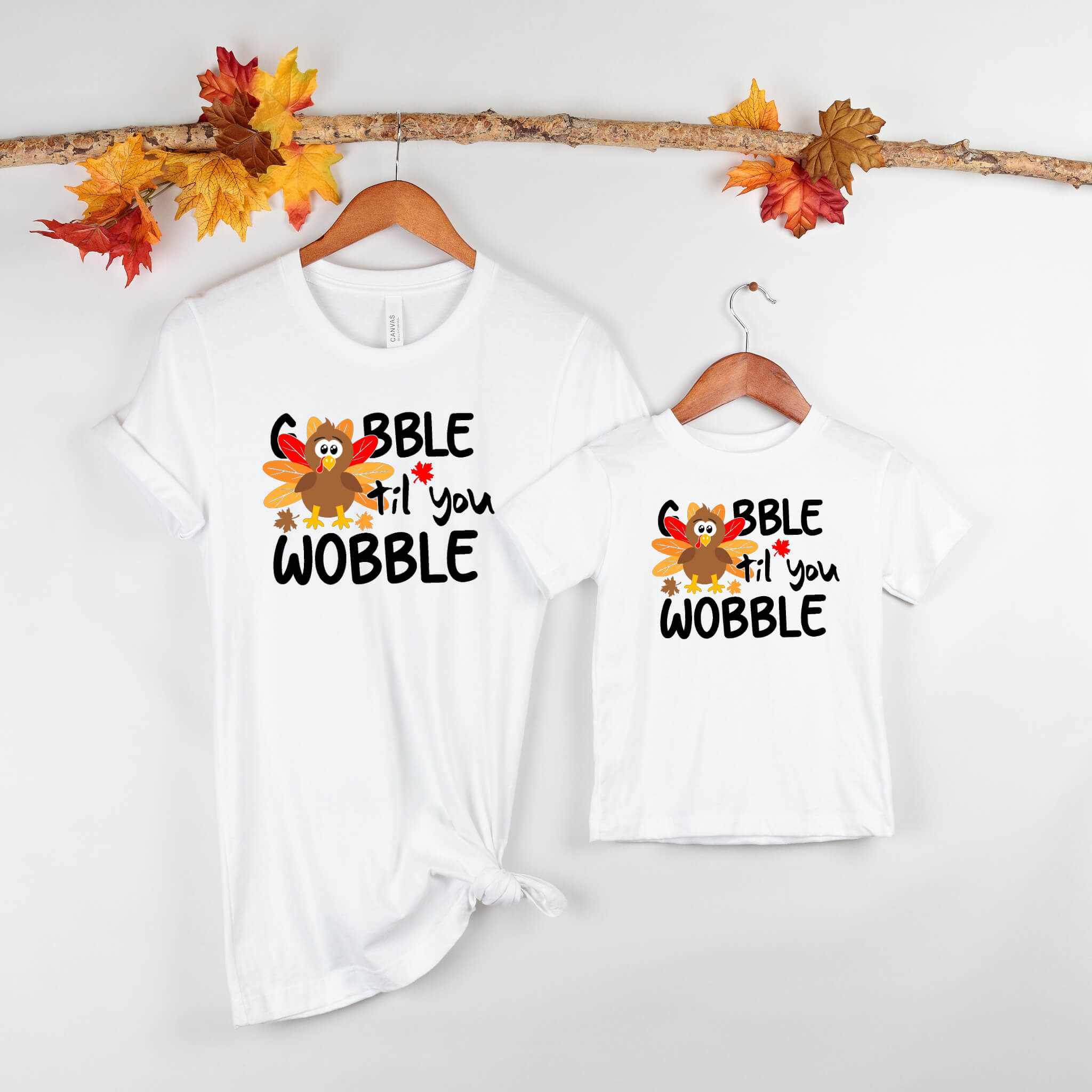 Fall Thanksgiving Gobble Til You Wobble Kids Graphic Print T-Shirt