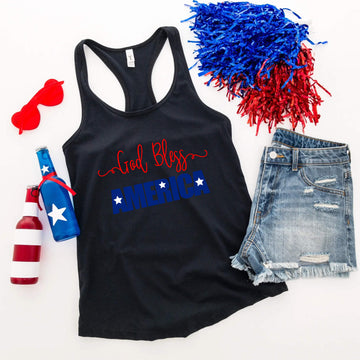 4th of July - God Bless America Patriotic Women’s Graphic Print Tank Top
