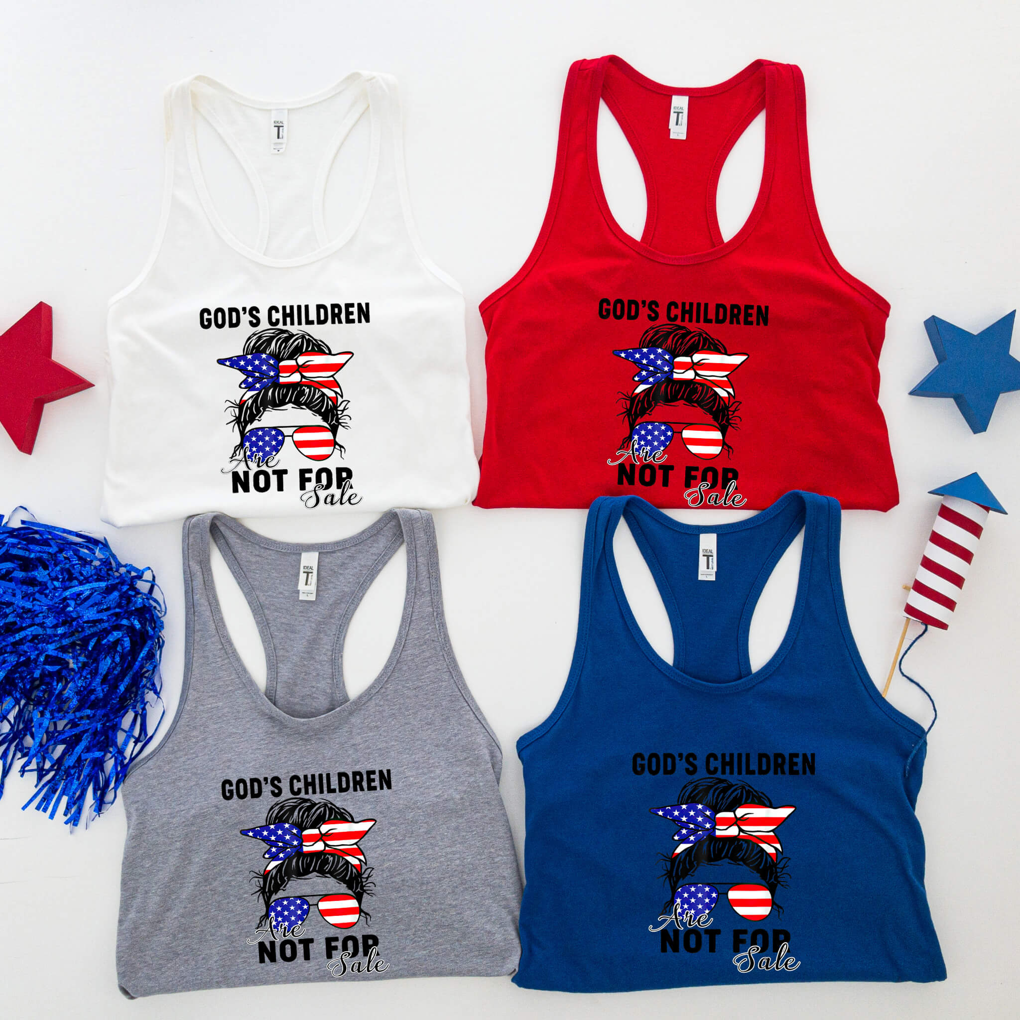 God's Children Are Not For Sale Messy Bun Mom Mama Sound Of Freedom Movie Women's Graphic Print Tank Top