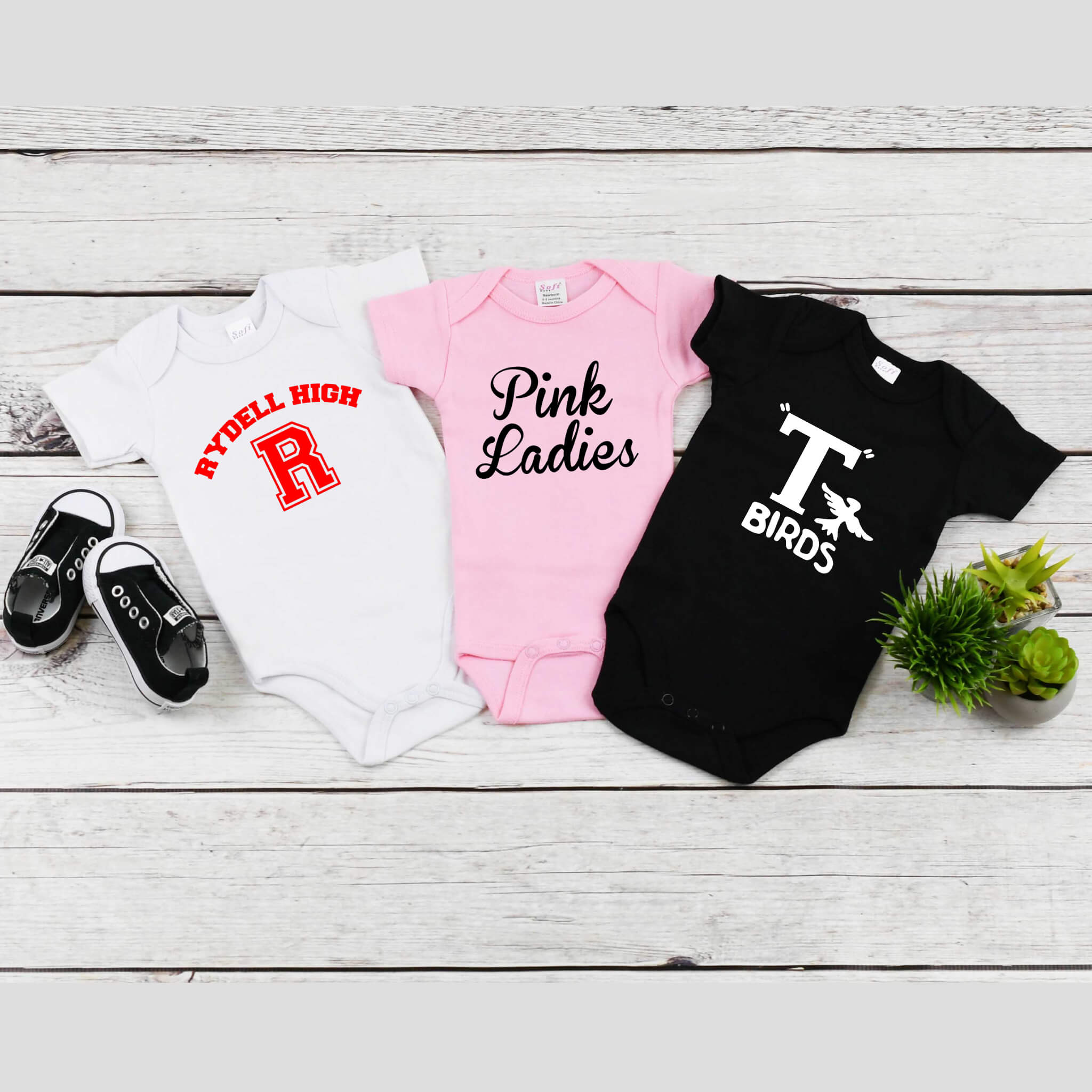 Halloween Grease Rydell High, Pink Ladies, T-Birds Baby Onesie Graphic Print Set