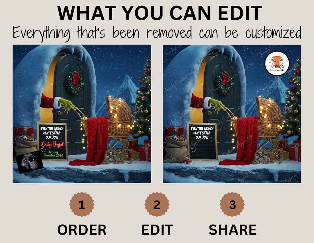 Digital Christmas Pregnancy Announcement, Can't Steal Out Joy, Customizable Grinch Themed, Personalized Editable Template