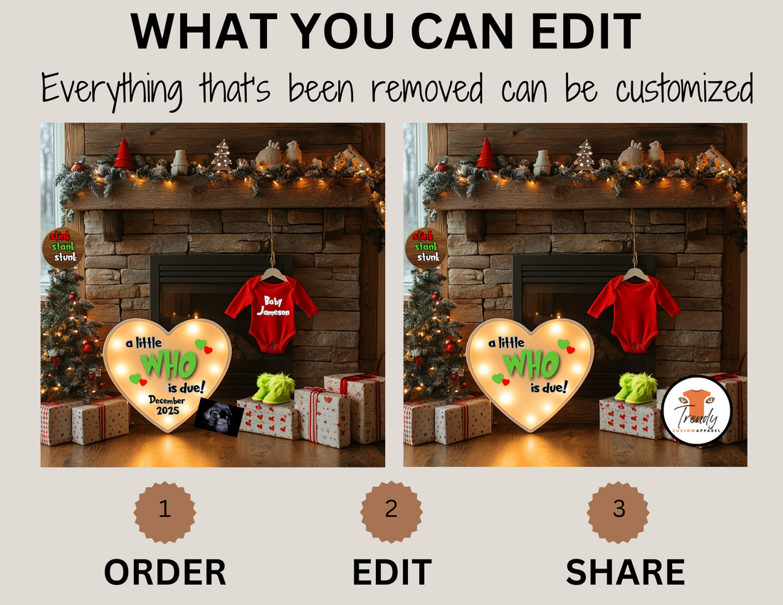 Digital Christmas Pregnancy Announcement, A Little Who is Due, Personalized Grinch Themed, Customizable Editable Template