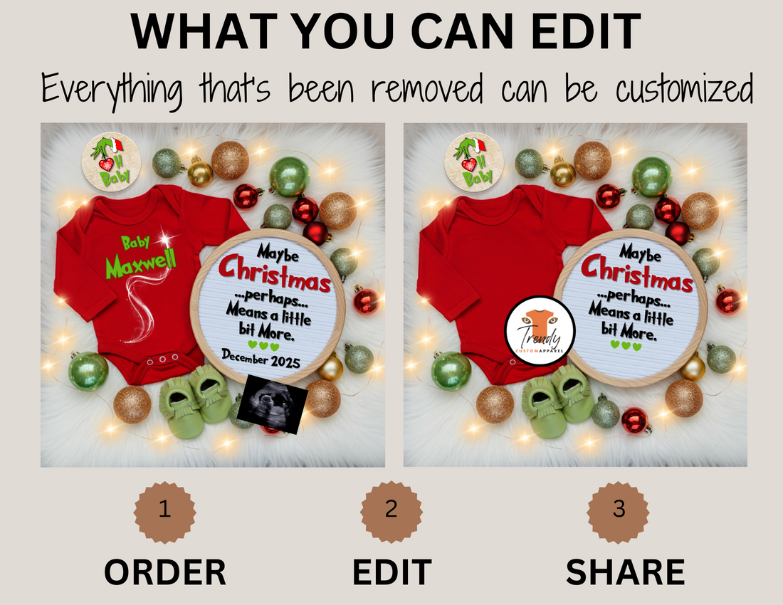 Digital Christmas Pregnancy Announcement, Maybe Christmas Baby, Customizable Grinch Themed, Personalized Editable Template