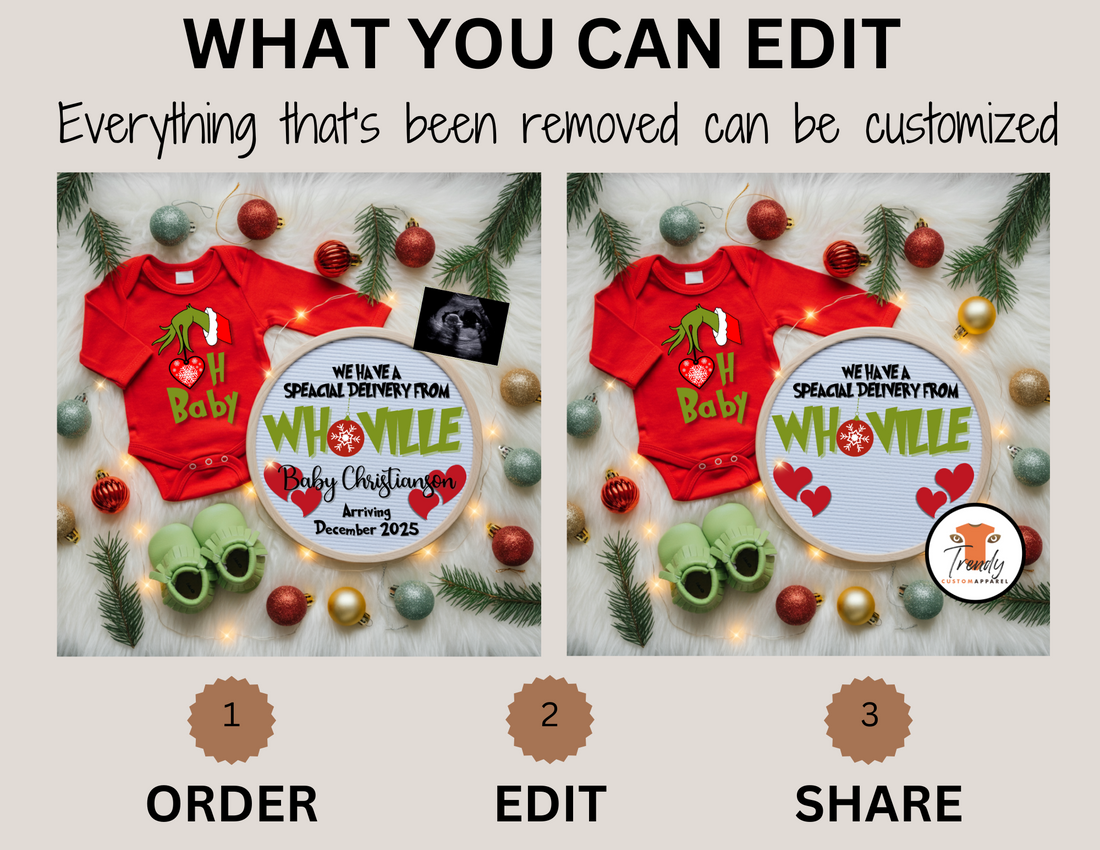 Digital Christmas Pregnancy Announcement, Special Delivery from Whoville, Customizable Grinch Themed, Personalized Editable Template