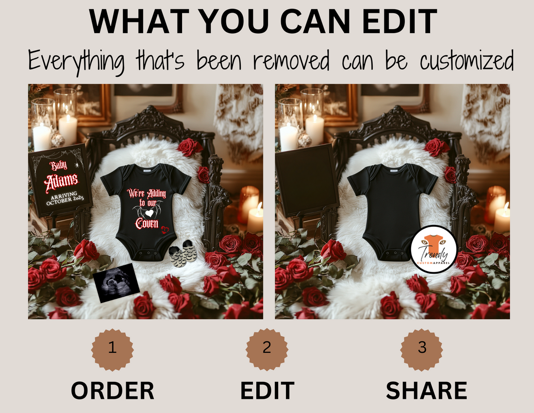 Digital Pregnancy Announcement, We're Adding to Our Coven, Customizable Halloween Themed, Personalized Editable Template