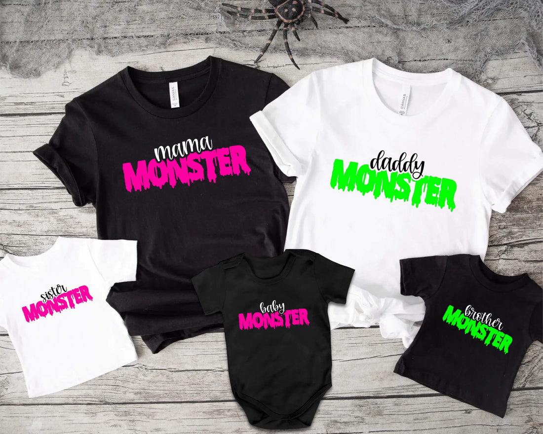 Impresión gráfica unisex personalizable de papá, mamá, hermano, hermana o bebé monstruo a juego de Halloween