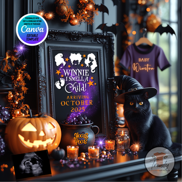 Digital Pregnancy Announcement, I Smell A Child, Customizable Halloween Themed, Personalized Editable Template