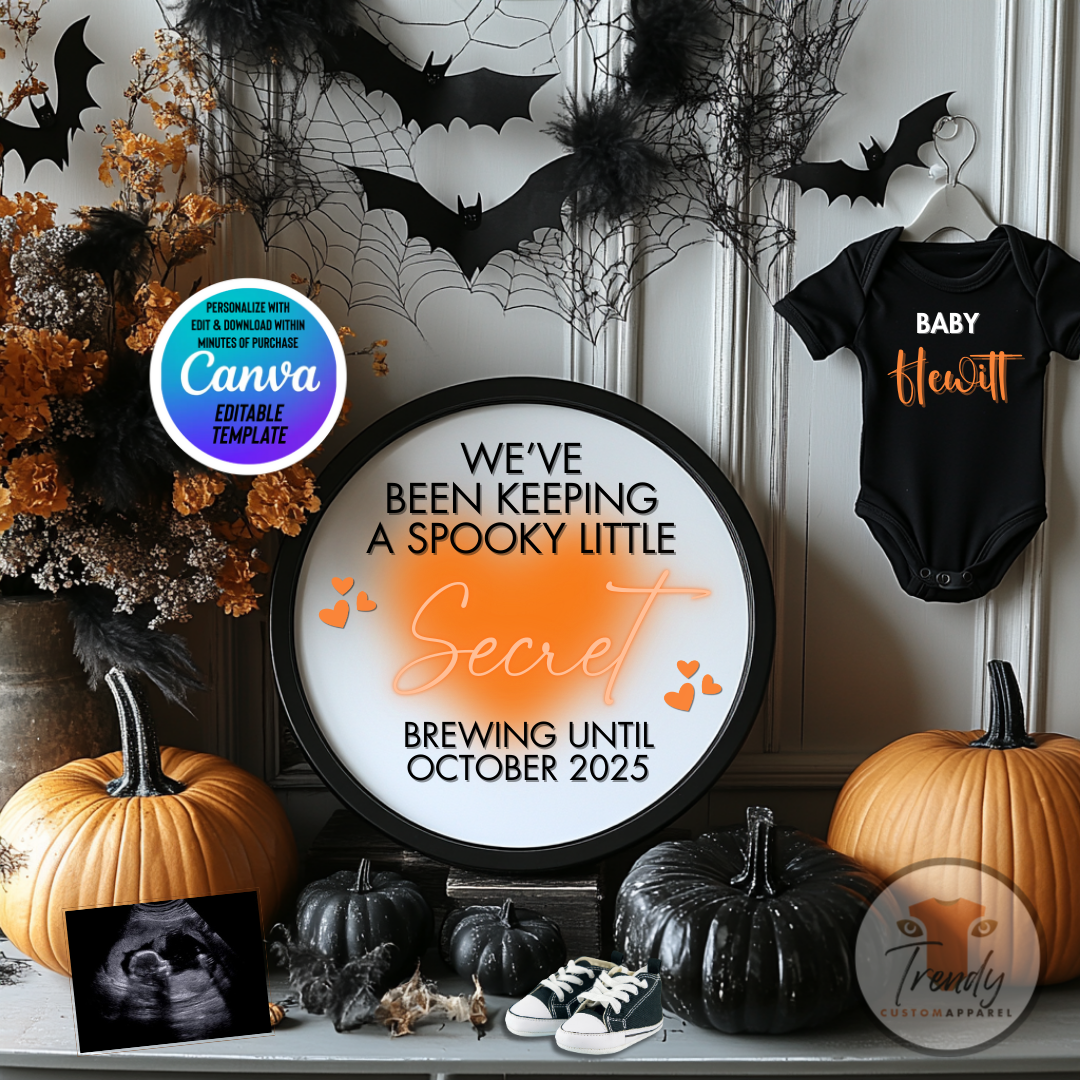 Digital Pregnancy Announcement, Keeping a Spooky Little Secret, Customizable Halloween Themed, Personalized Editable Template