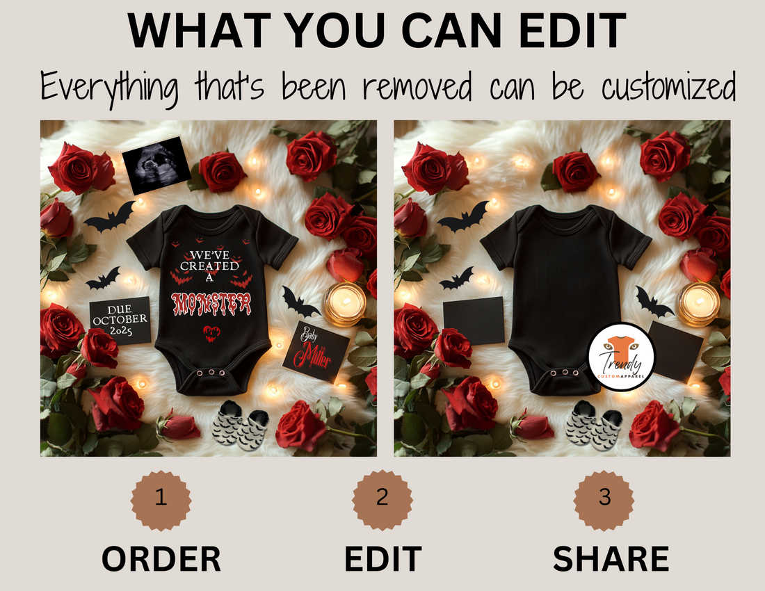 Digital Pregnancy Announcement, We're Created a Monster, Customizable Halloween Themed, Personalized Editable Template