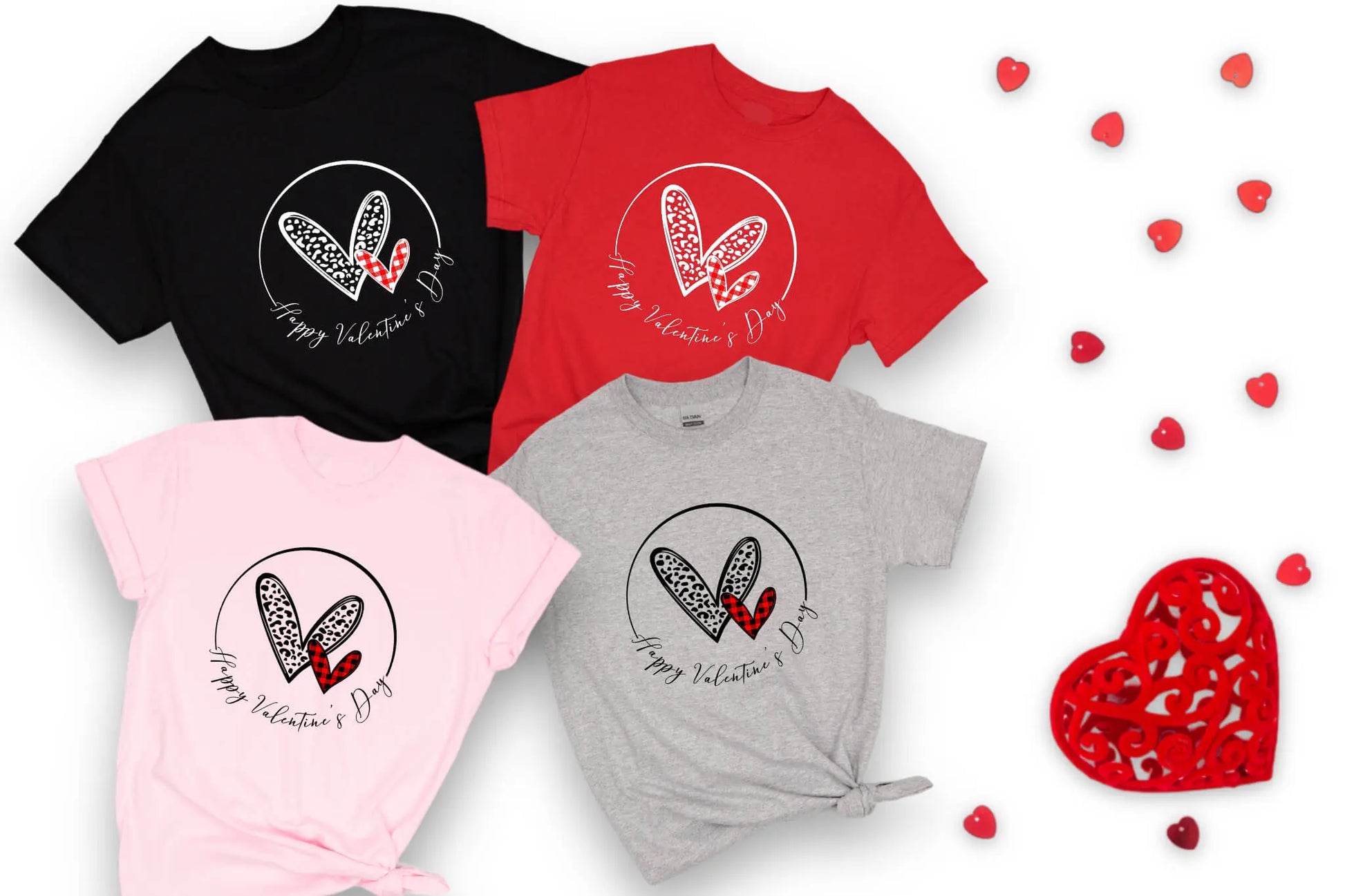 Valentine’s Day Happy Valentine's Day Cheetah Plaid Women's Graphic Print T-Shirt / Sweatshirt TrendyCustomApparel™