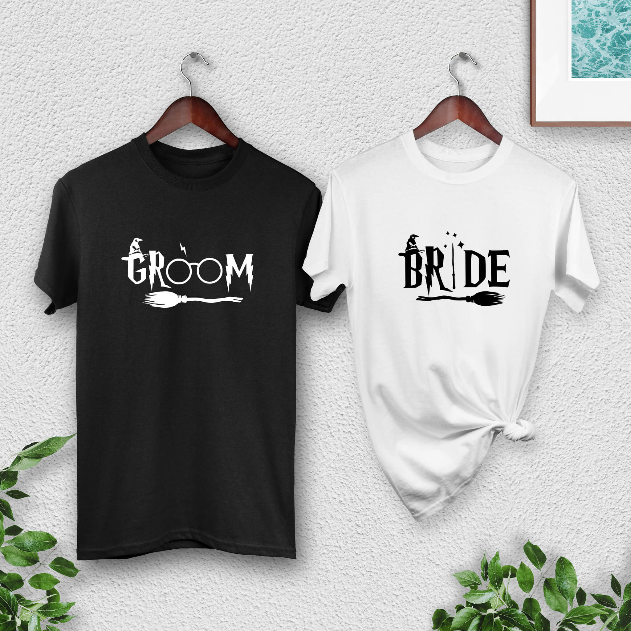 Wedding Honeymoon Matching Couples Harry Potter Bride & Groom Graphic Print Unisex T-Shirts