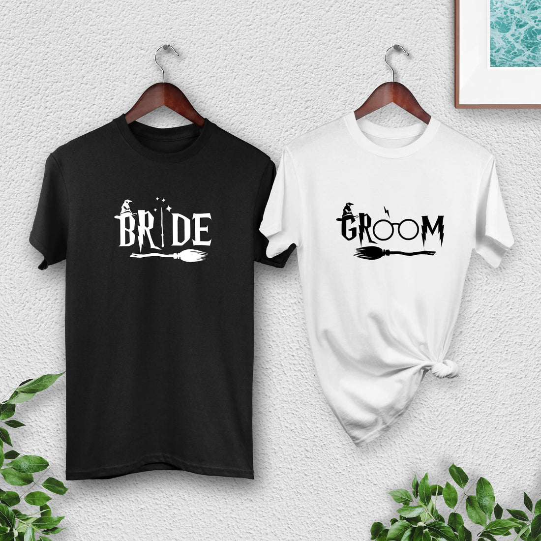 Wedding Honeymoon Matching Couples Harry Potter Bride & Groom Graphic Print Unisex T-Shirts