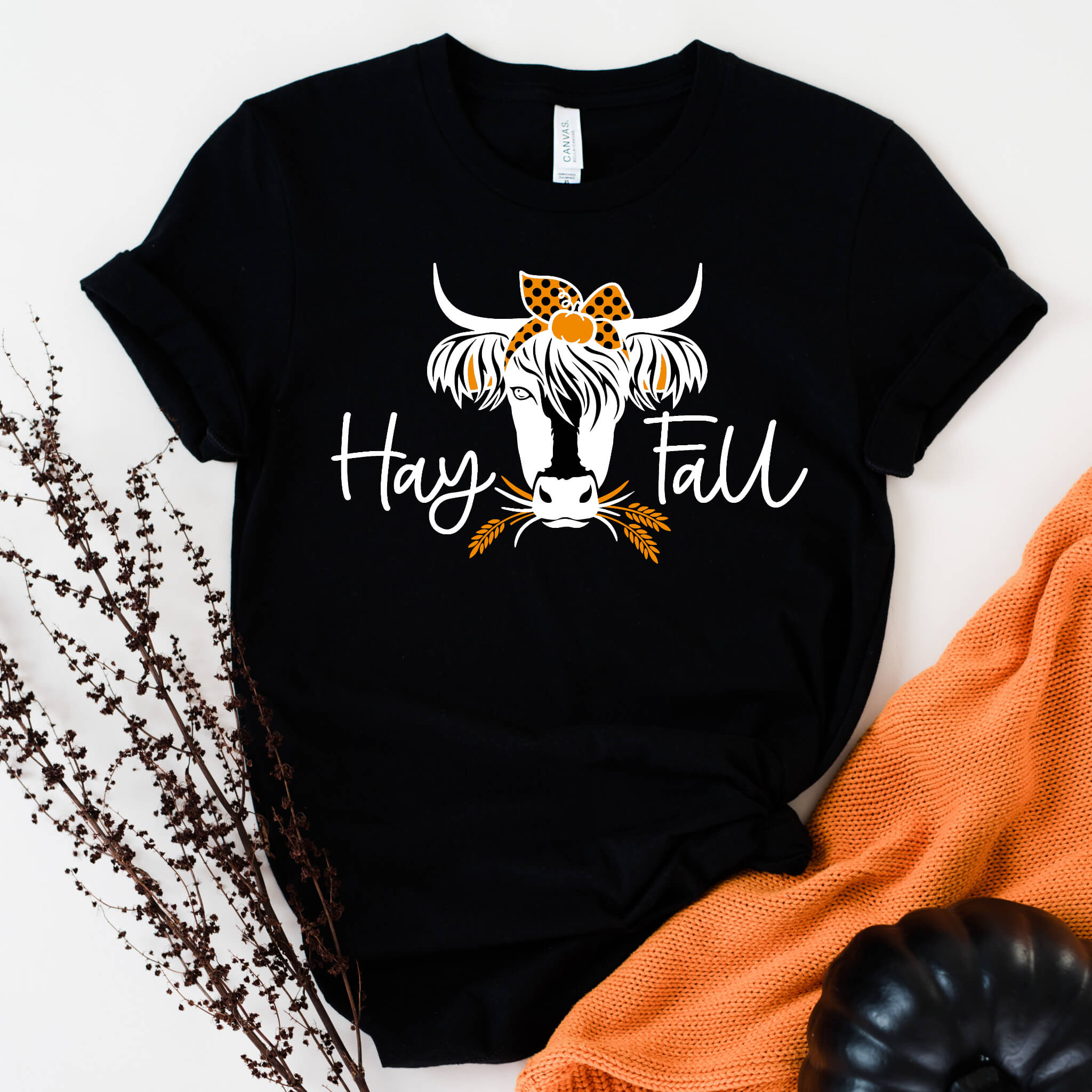 Camiseta con estampado gráfico de mujer Fall Hay Fall Cow