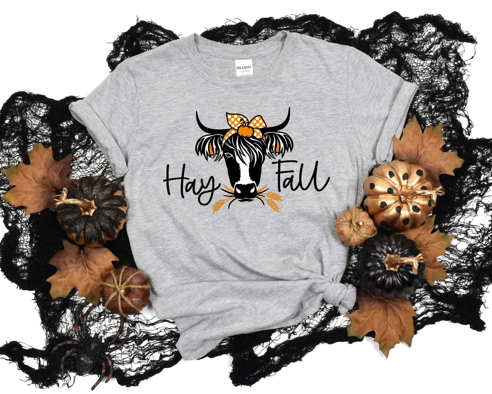 Camiseta con estampado gráfico de mujer Fall Hay Fall Cow