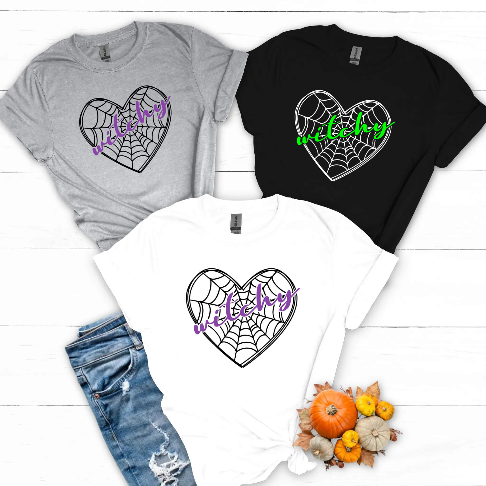 Halloween Witchy Heart Web Customizable Unisex Graphic Print T-Shirt
