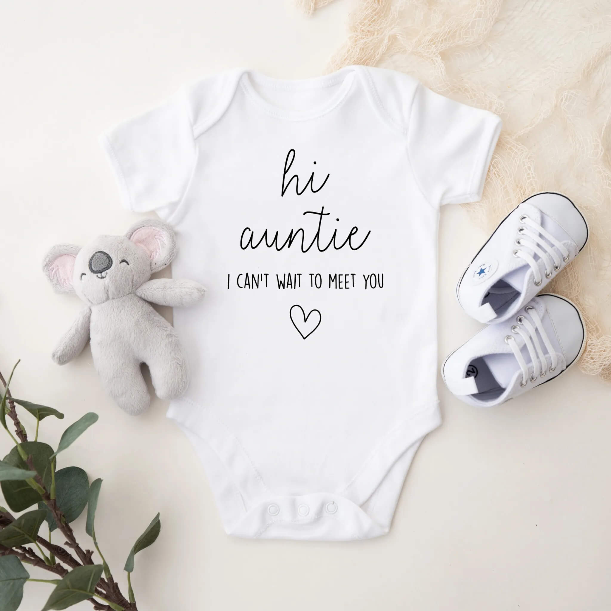 Personalized Pregnancy Announcement, Hi Auntie I Can’t Wait to Meet You, Aunt To Be Customizable Onesie