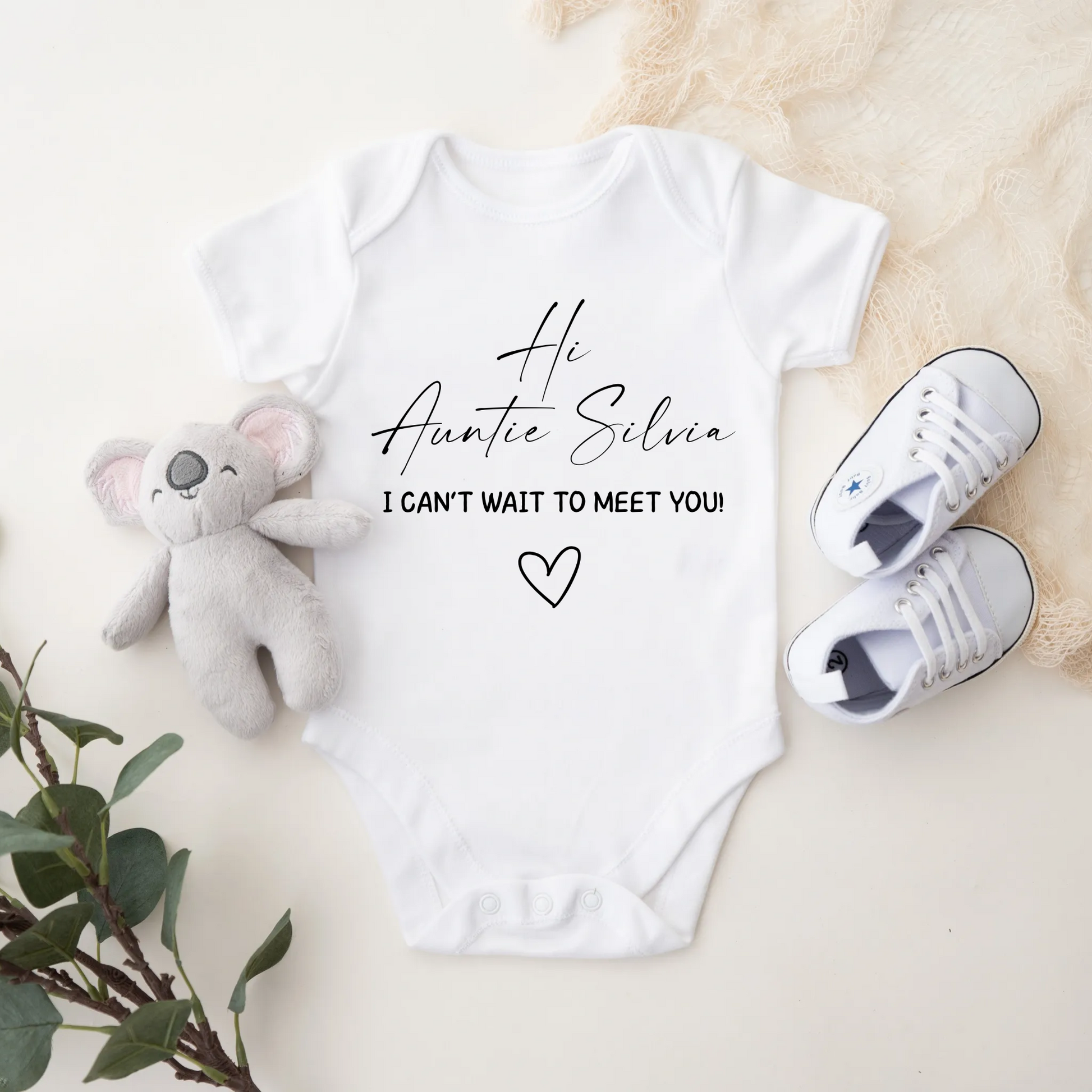 Personalized Pregnancy Announcement, Hi Auntie I Can’t Wait to Meet You, Aunt To Be Customizable Onesie TrendyCustomApparel™