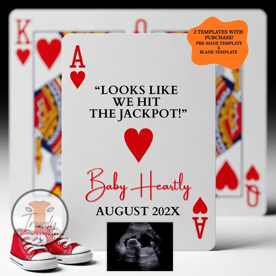 Playing Card Pregnancy Announcement Template | Poker Card Baby Reveal | Editable Canva Template for Grandparents TrendyCustomApparel™