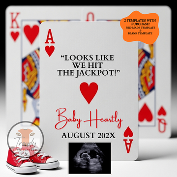 Playing Card Pregnancy Announcement Template | Poker Card Baby Reveal | Editable Canva Template for Grandparents