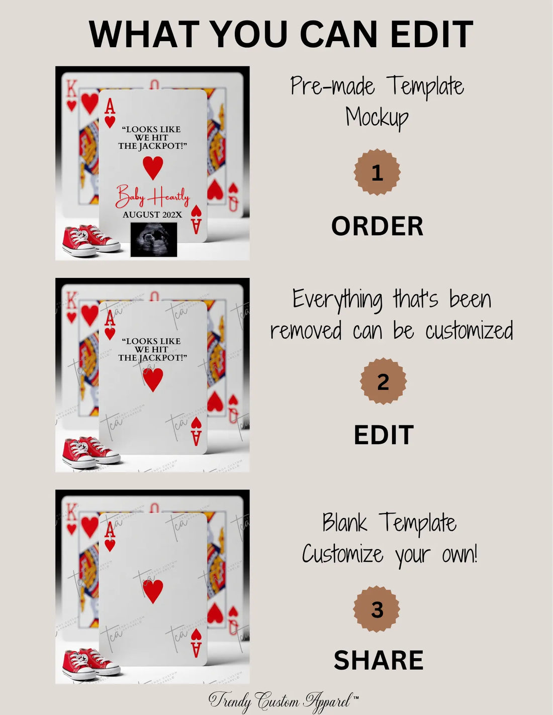 Playing Card Pregnancy Announcement Template | Poker Card Baby Reveal | Editable Canva Template for Grandparents TrendyCustomApparel™