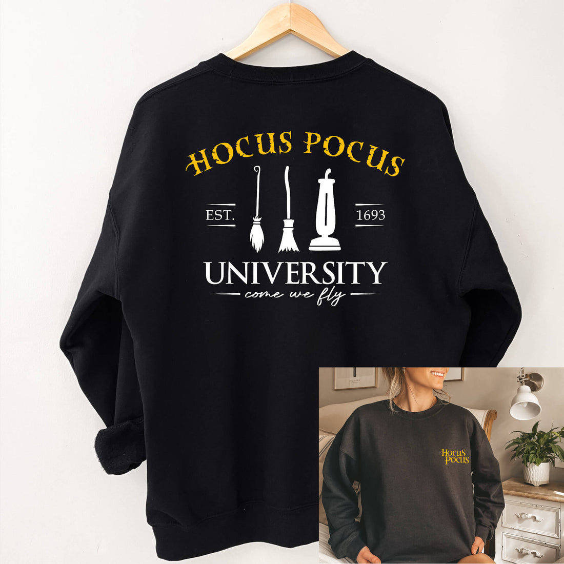 Halloween Hocus Pocus University Impresión gráfica, sudadera o camiseta para niñas, damas o mujeres