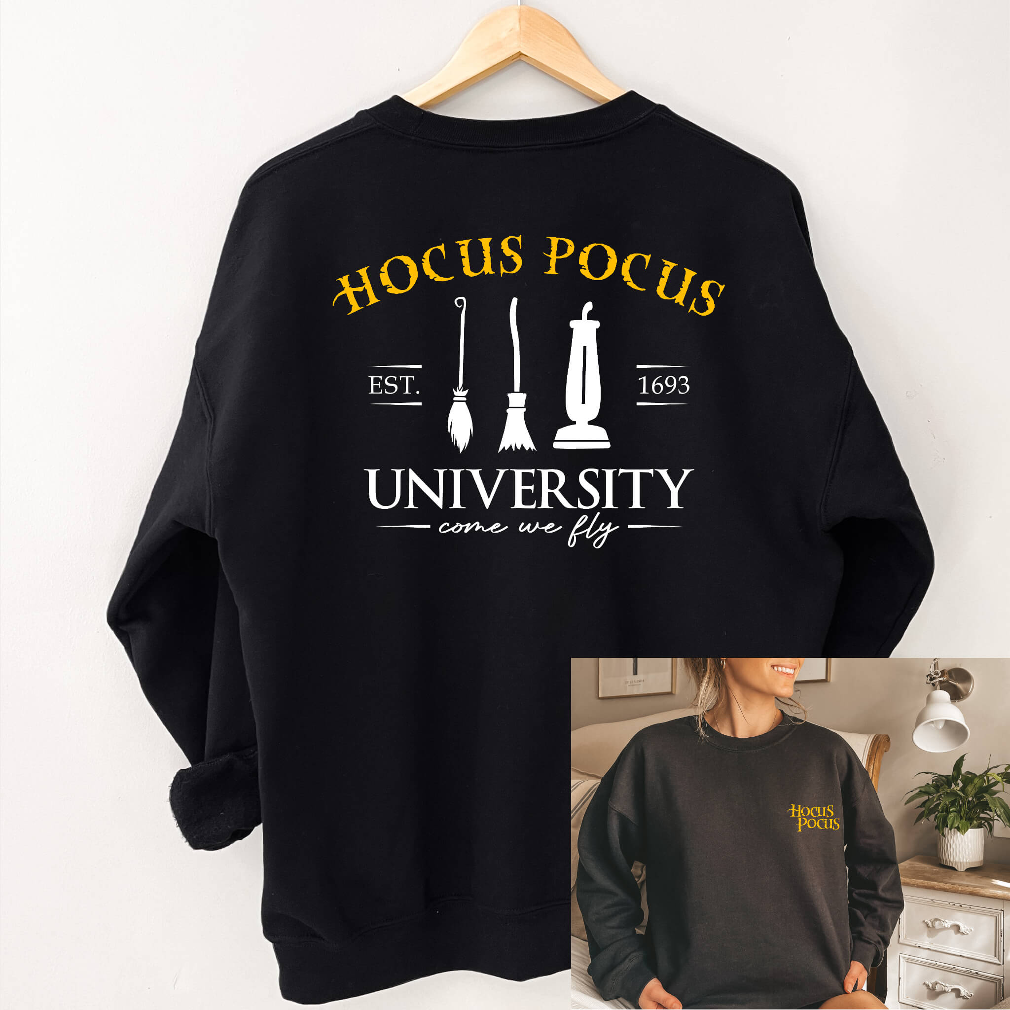 Halloween Hocus Pocus University Graphic Print, Sweatshirt or T-Shirt for Girls, Ladies or Women