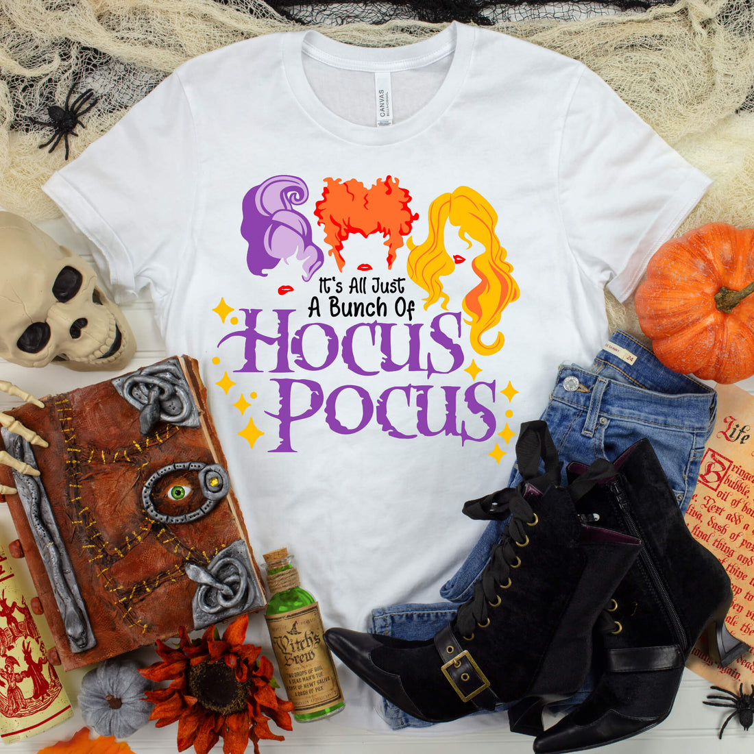 Camiseta con estampado gráfico de Halloween It's All Just A Bunch of Hocus Pocus para niñas, damas o mujeres