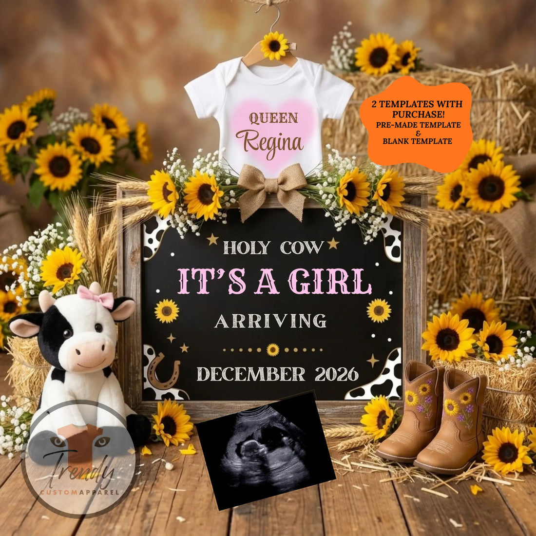 Holy Cow It's a Girl, Western Girl Digital Gender Reveal, Customizable Personalized Editable Template - TrendyCustomApparel™