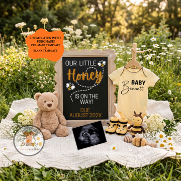 Honey Bee Pregnancy Announcement Template, Editable Digital Baby Reveal - Our Little Honey Is On The Way