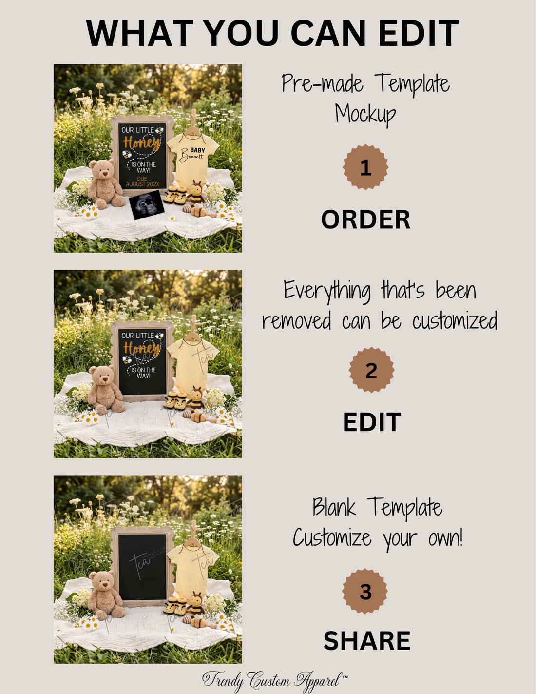 Honey Bee Pregnancy Announcement Template, Editable Digital Baby Reveal - Our Little Honey Is On The Way TrendyCustomApparel™