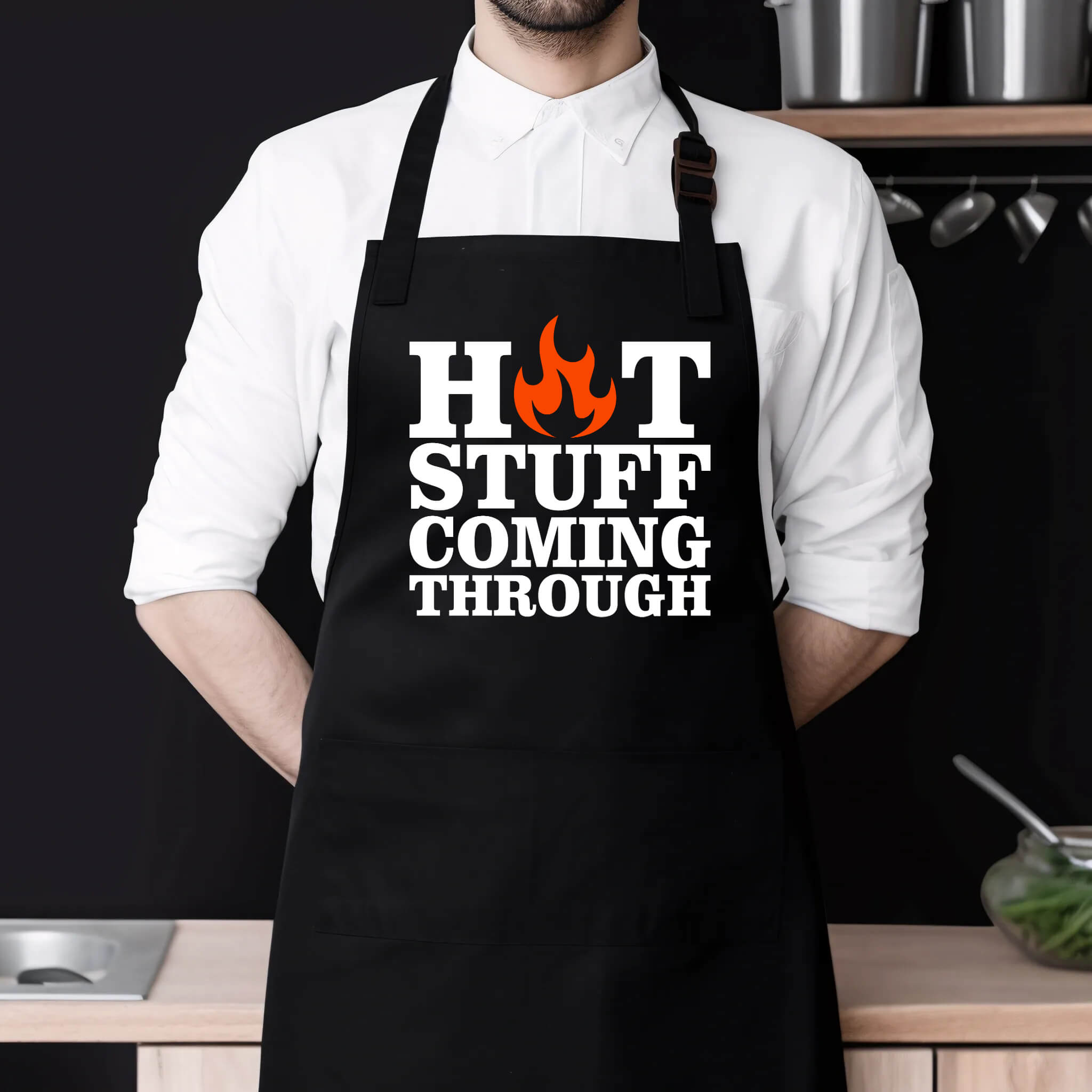 Gift Hot Stuff Coming Through BBQ Apron, Unisex Aprons Adjustable 2 Pockets Cooking Kitchen Apron