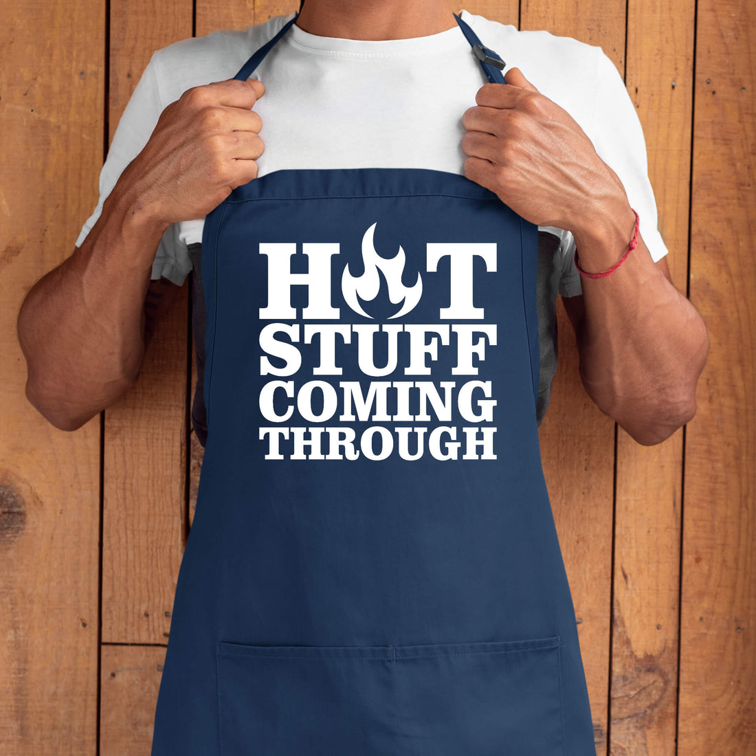 Gift Hot Stuff Coming Through BBQ Apron, Unisex Aprons Adjustable 2 Pockets Cooking Kitchen Apron