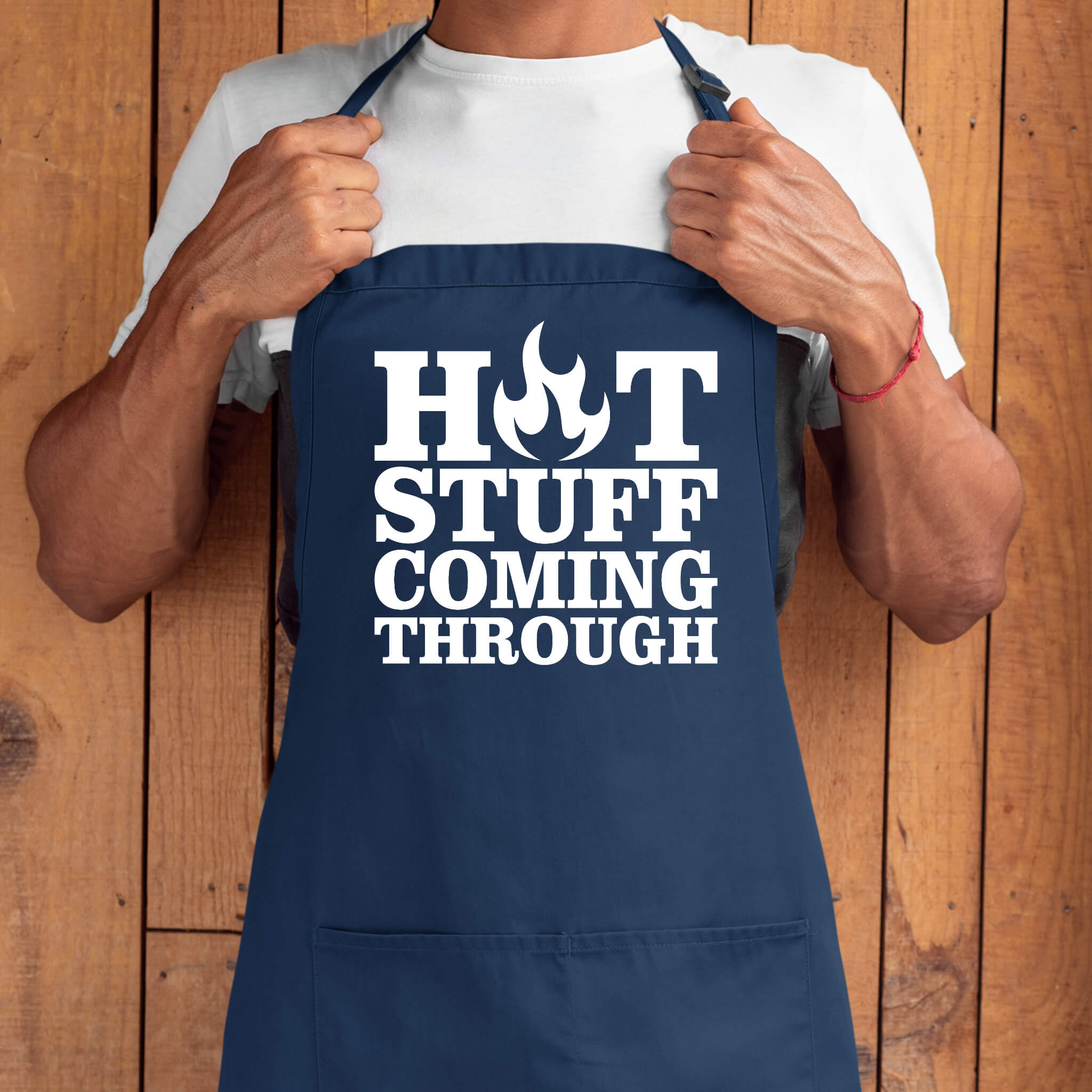 Father’s Day Gift Hot Stuff Coming Through BBQ Apron, Unisex Aprons Adjustable 2 Pockets Cooking Kitchen Apron