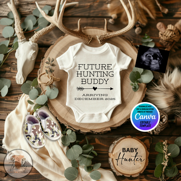 Digital Pregnancy Announcement, Future Hunter, Customizable Hunting Themed, Personalized Editable Template