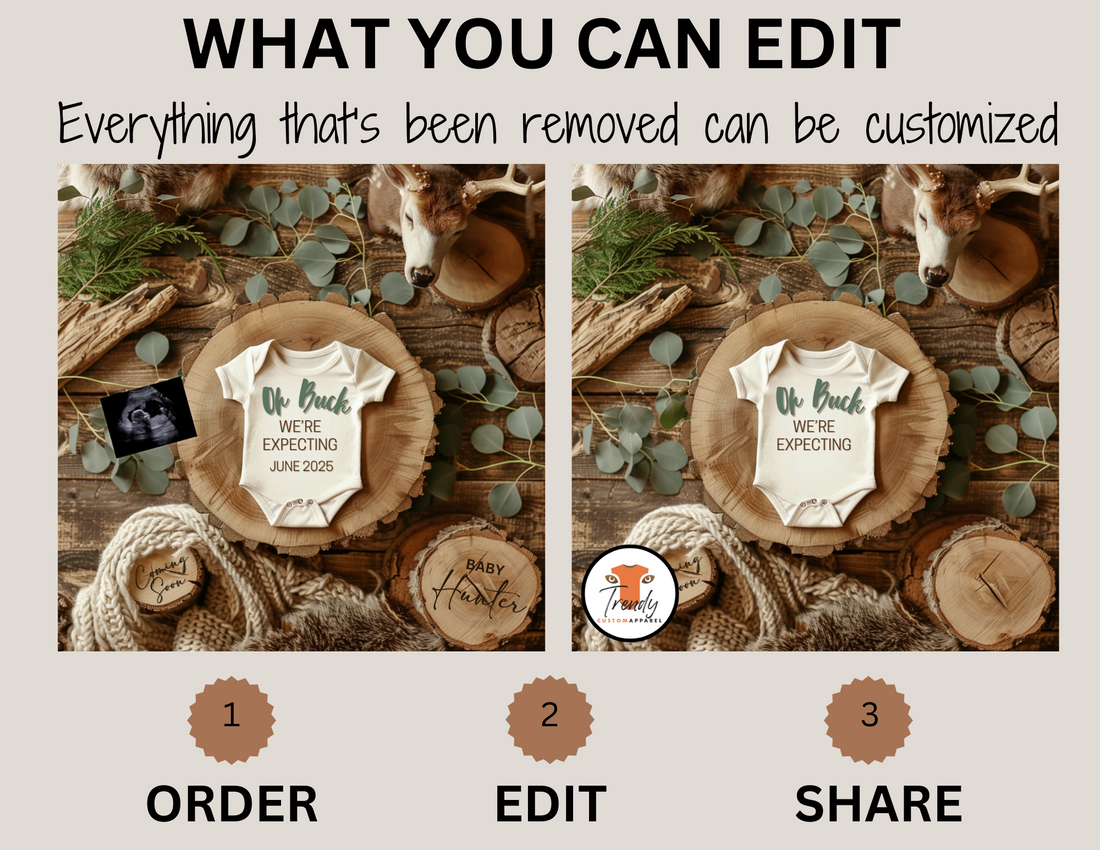 Digital Pregnancy Announcement, Oh Buck We're Expecting, Customizable Hunting Themed, Personalized Editable Template