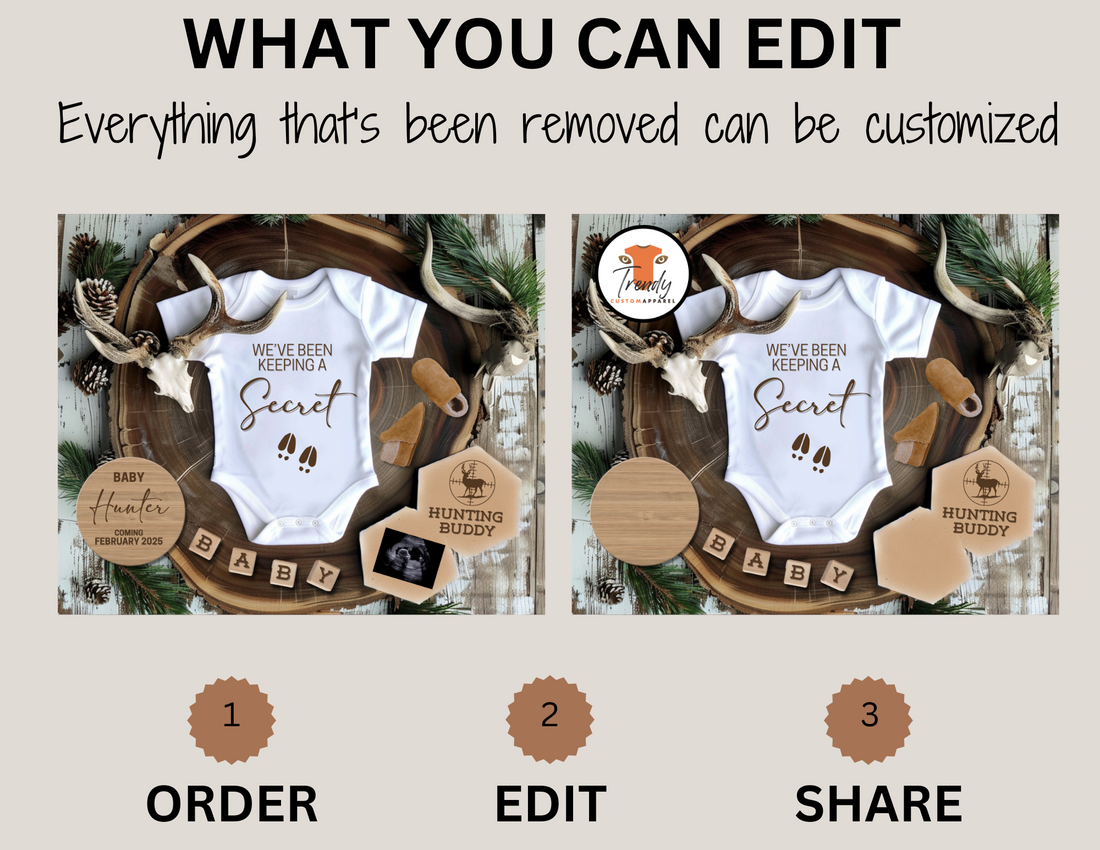 Digital Pregnancy Announcement, We've Been Keeping A Secret, Customizable Hunting Themed, Personalized Editable Template