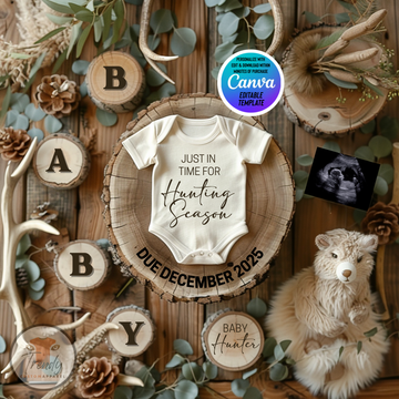 Digital Pregnancy Announcement, Hunting Season, Customizable Hunting Themed, Personalized Editable Template