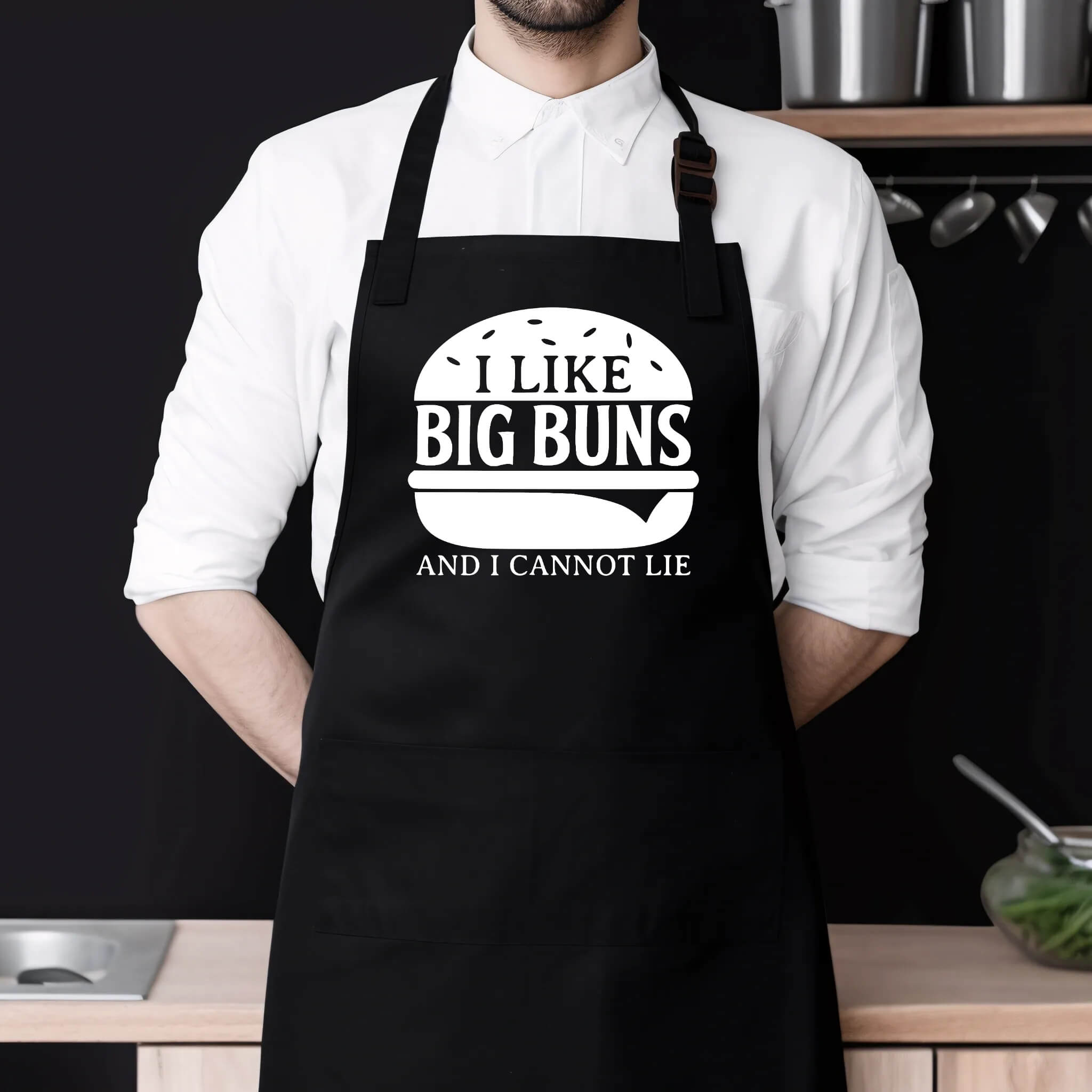 I Like Big Buns BBQ Apron, Unisex Aprons Adjustable 2 Pockets Cooking Kitchen Apron