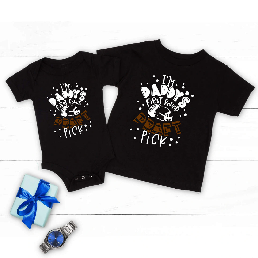 Soy la primera ronda de papá Draft Pick Baby Football Onesie Boy's Girl's Camiseta Cumpleaños Navidad Día del Padre Regalo de ducha