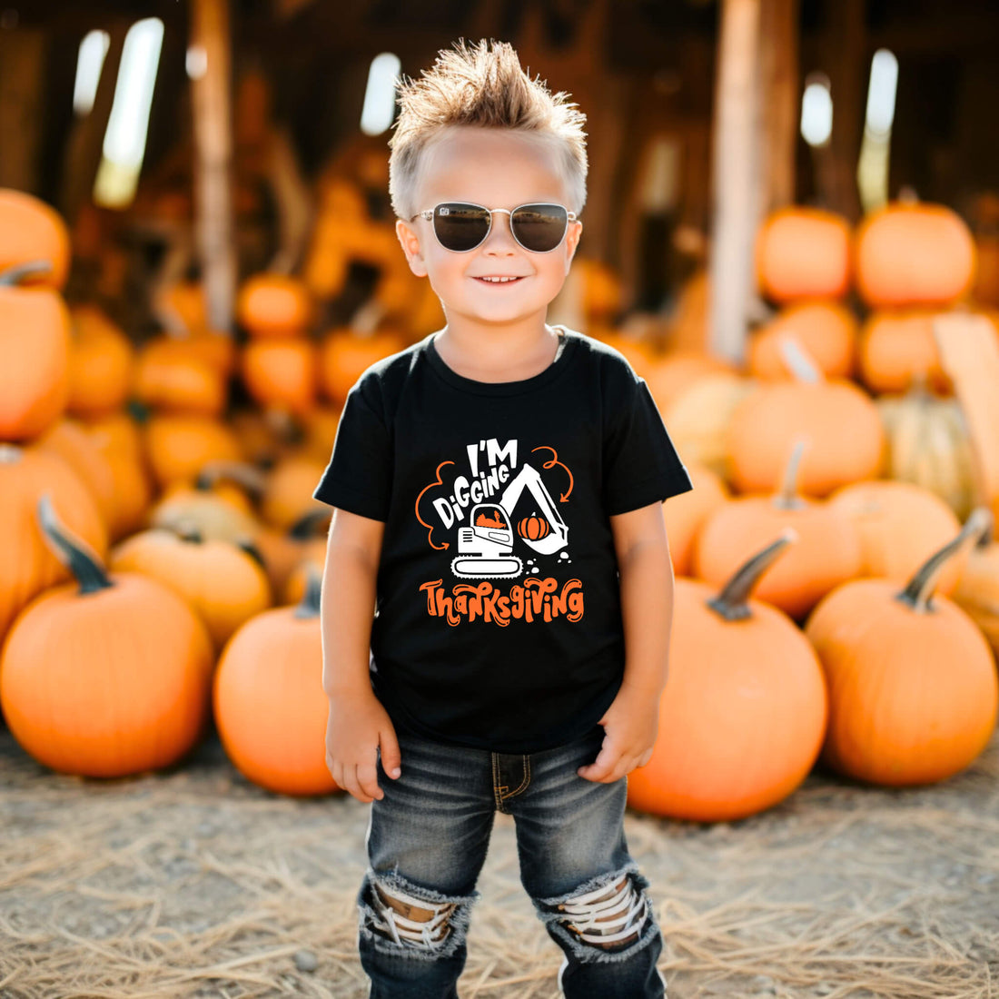 Fall I'm Digging Thanksgiving Boy's Graphic Print T-Shirt