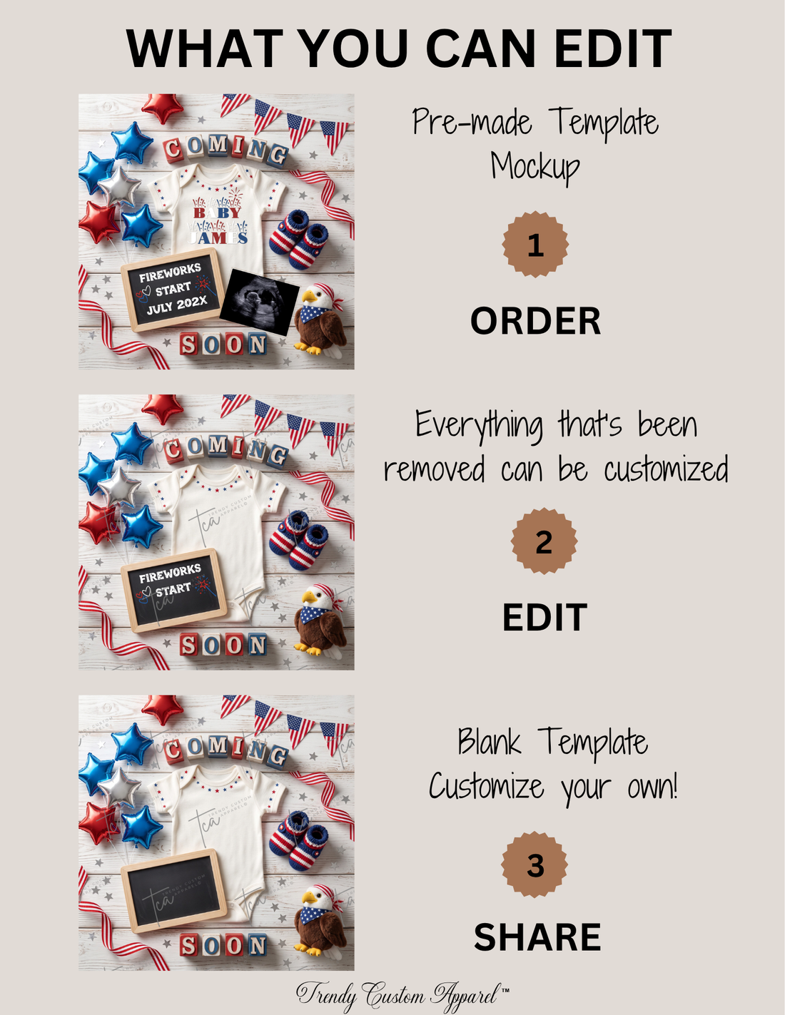 July 4th Fireworks Baby Pregnancy Announcement | Fully Editable Canva Digital Template TrendyCustomApparel™